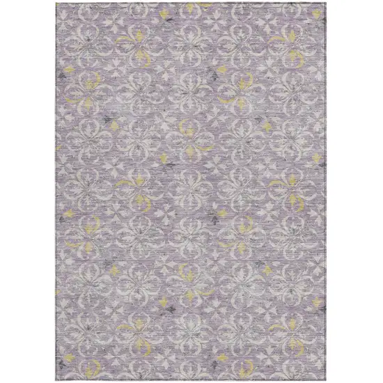 Lavender Gold And Gray Floral Washable Indoor Outdoor Area Rug Photo 7
