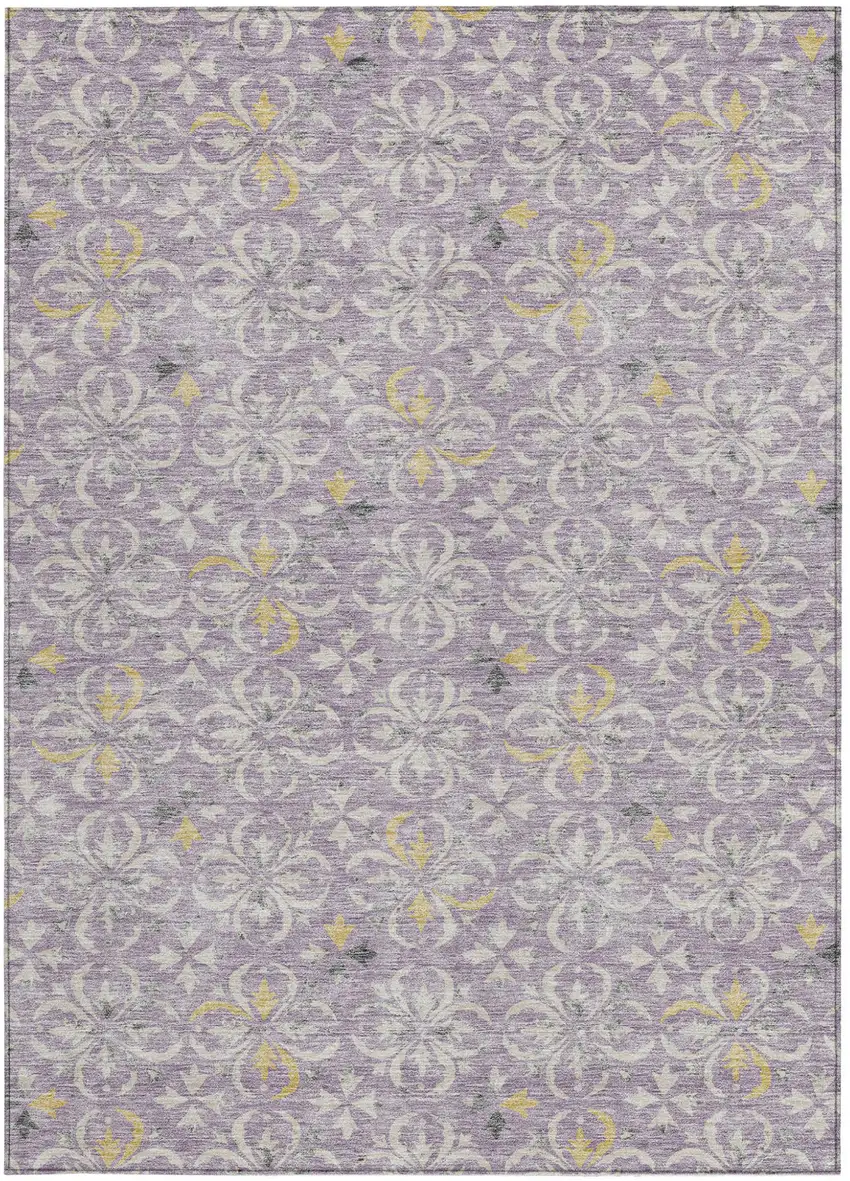 Lavender Gold And Gray Floral Washable Indoor Outdoor Area Rug Photo 7