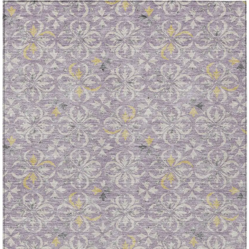 Lavender Gold And Gray Floral Washable Indoor Outdoor Area Rug Photo 7