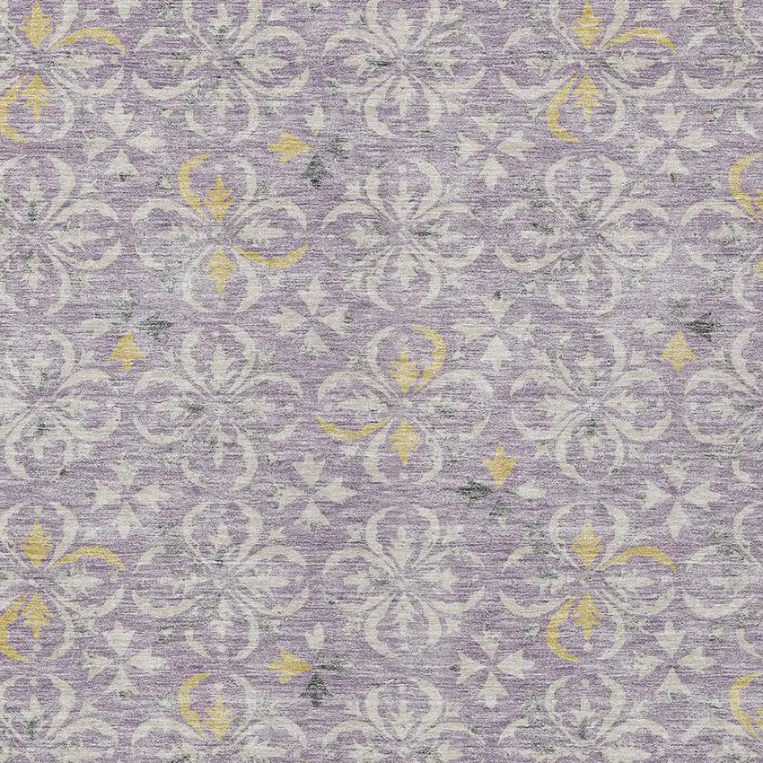 Lavender Gold And Gray Floral Washable Indoor Outdoor Area Rug Photo 6