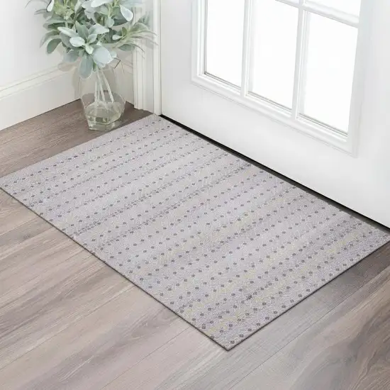 Lavender Gold And Gray Striped Washable Area Rug With UV Protection Photo 2