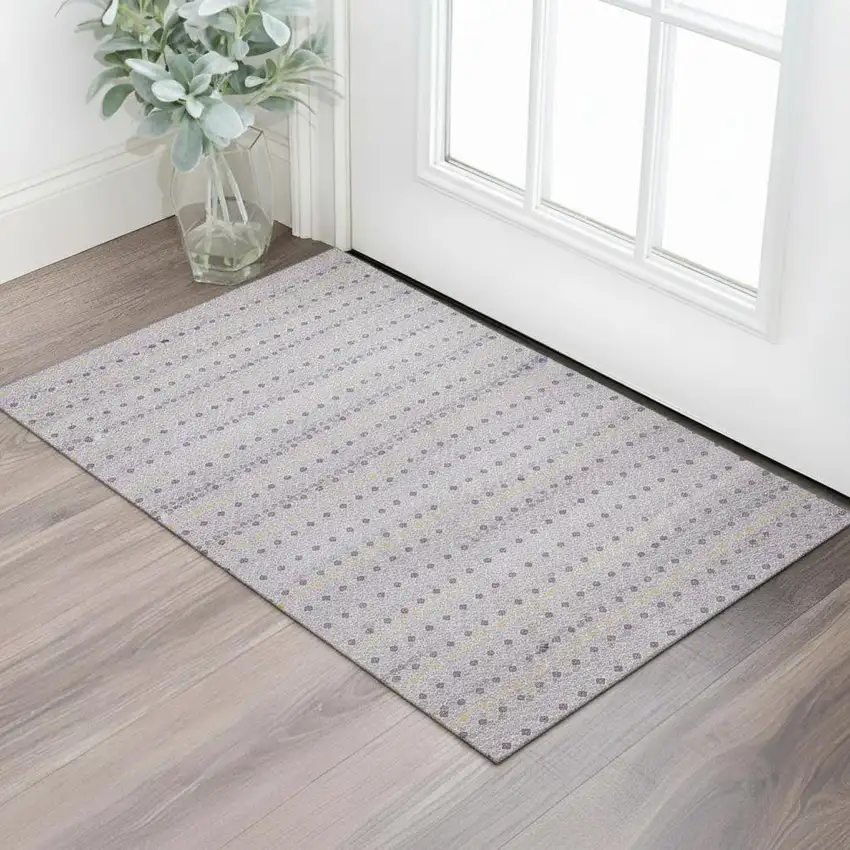 Lavender Gold And Gray Striped Washable Area Rug With UV Protection Photo 2