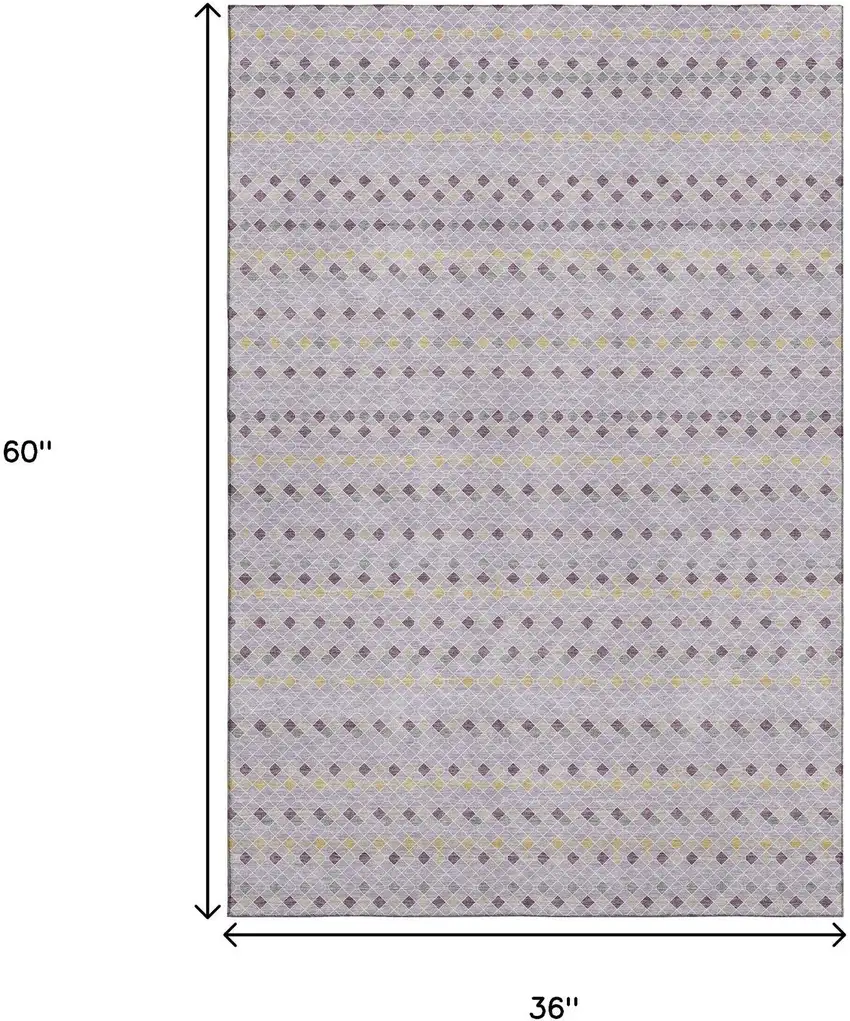 Lavender Gold And Gray Striped Washable Area Rug With UV Protection Photo 3