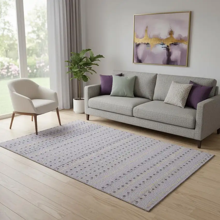 Lavender Gold And Gray Striped Washable Area Rug With UV Protection Photo 2