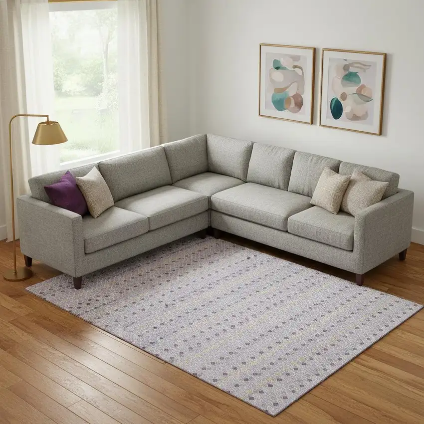 Lavender Gold And Gray Striped Washable Area Rug With UV Protection Photo 2