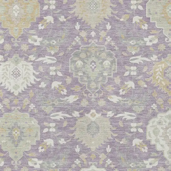 Lavender Gold And Green Damask Washable Indoor Outdoor Area Rug Photo 7