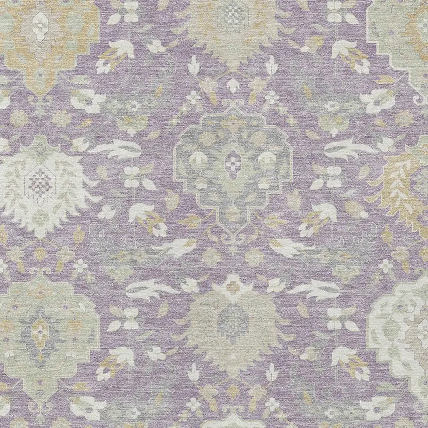Lavender Gold And Green Damask Washable Indoor Outdoor Area Rug Photo 7