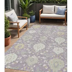 Photo of Lavender Gold And Green Damask Washable Indoor Outdoor Area Rug