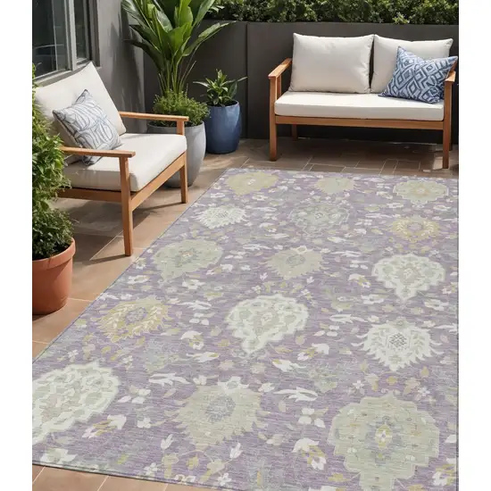 Lavender Gold And Green Damask Washable Indoor Outdoor Area Rug Photo 1