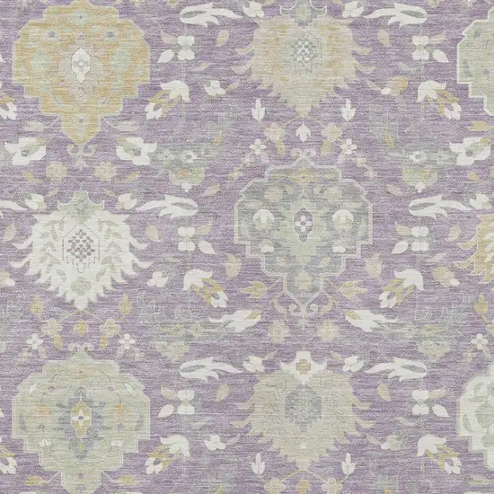 Lavender Gold And Green Damask Washable Indoor Outdoor Area Rug Photo 5