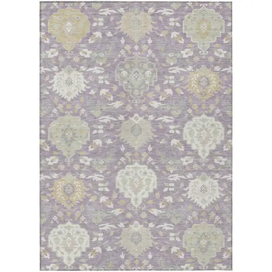 Lavender Gold And Green Damask Washable Indoor Outdoor Area Rug Photo 1