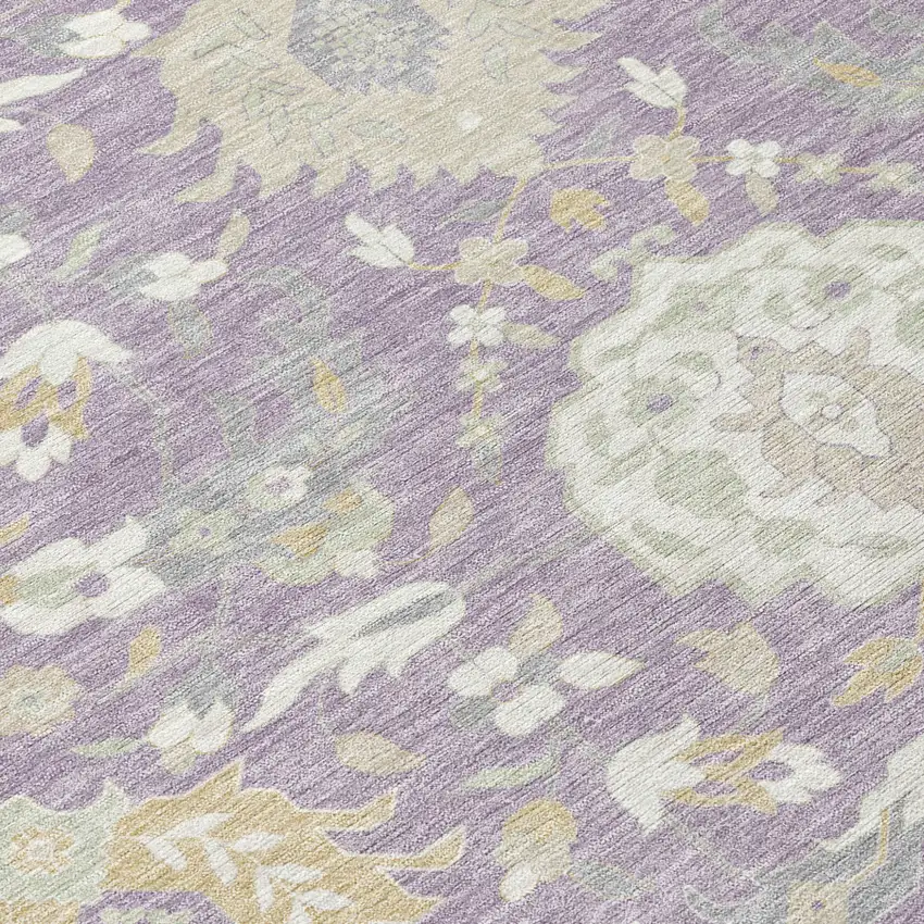 Lavender Gold And Green Damask Washable Indoor Outdoor Area Rug Photo 4