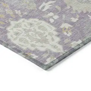 Photo of Lavender Gold And Green Damask Washable Indoor Outdoor Area Rug