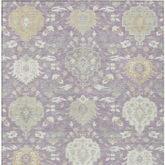 Lavender Gold And Green Damask Washable Indoor Outdoor Area Rug Photo 6