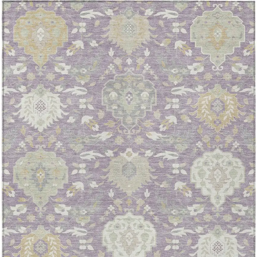 Lavender Gold And Green Damask Washable Indoor Outdoor Area Rug Photo 6