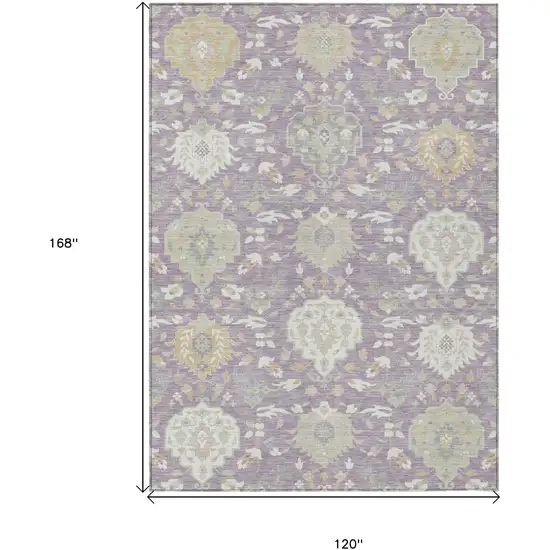 Lavender Gold And Green Damask Washable Indoor Outdoor Area Rug Photo 3