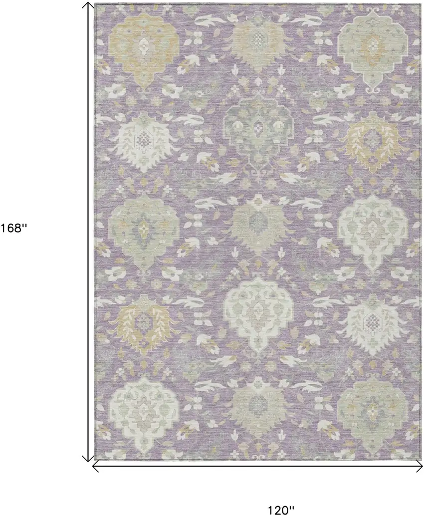 Lavender Gold And Green Damask Washable Indoor Outdoor Area Rug Photo 3