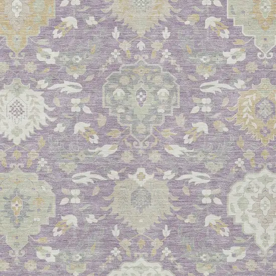 Lavender Gold And Green Damask Washable Indoor Outdoor Area Rug Photo 7