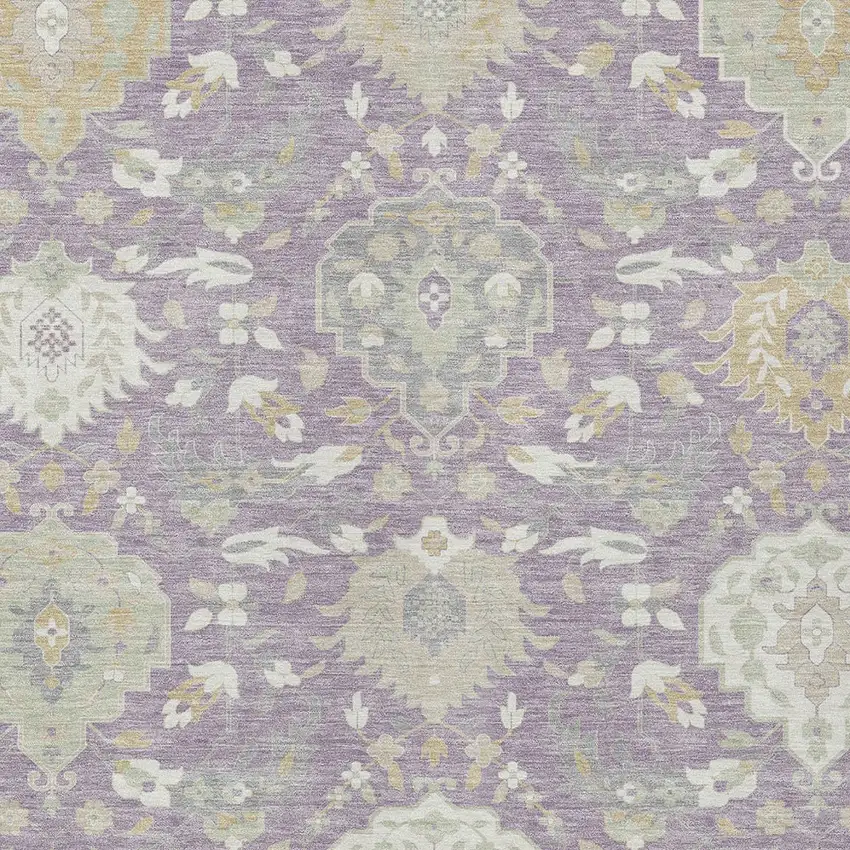 Lavender Gold And Green Damask Washable Indoor Outdoor Area Rug Photo 7