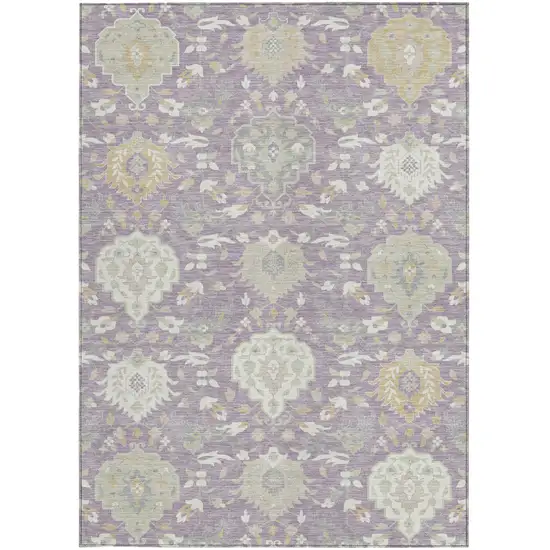 Lavender Gold And Green Damask Washable Indoor Outdoor Area Rug Photo 8