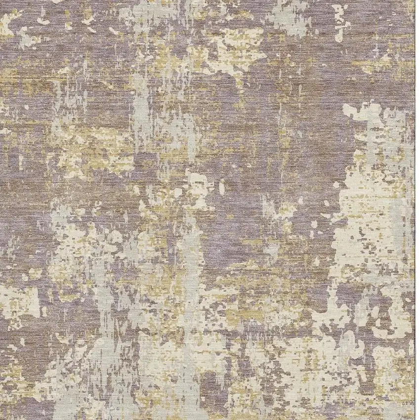 Lavender Gold And Ivory Abstract Washable Area Rug With UV Protection Photo 4