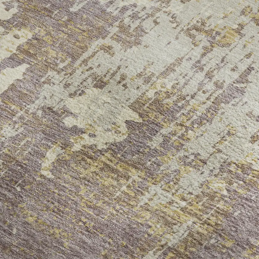 Lavender Gold And Ivory Abstract Washable Area Rug With UV Protection Photo 3