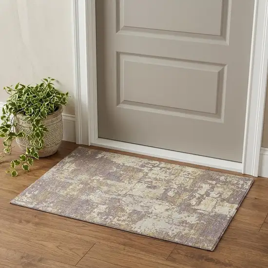 Lavender Gold And Ivory Abstract Washable Area Rug With UV Protection Photo 1