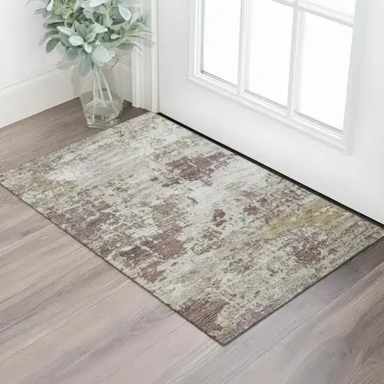 Lavender Gold And Ivory Abstract Washable Area Rug With UV Protection Photo 2