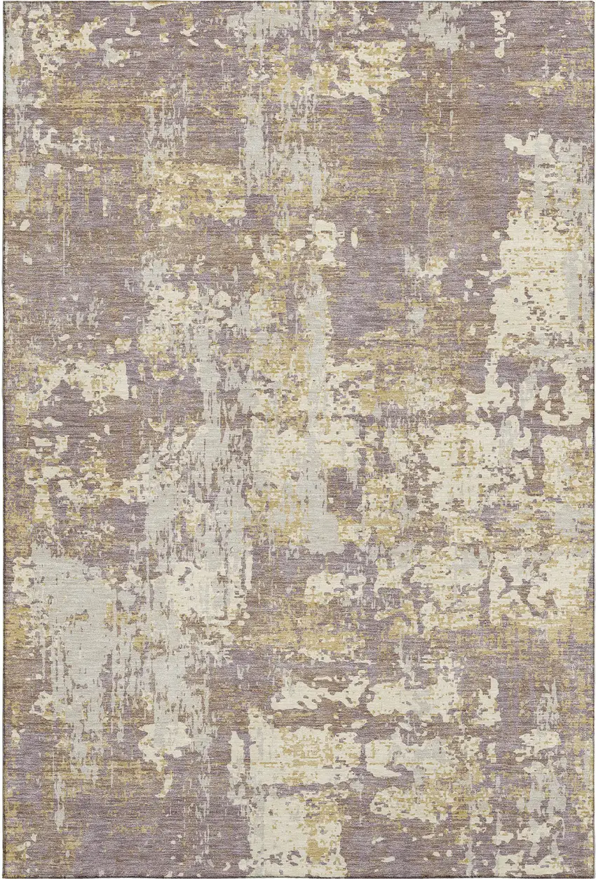 Lavender Gold And Ivory Abstract Washable Area Rug With UV Protection Photo 6