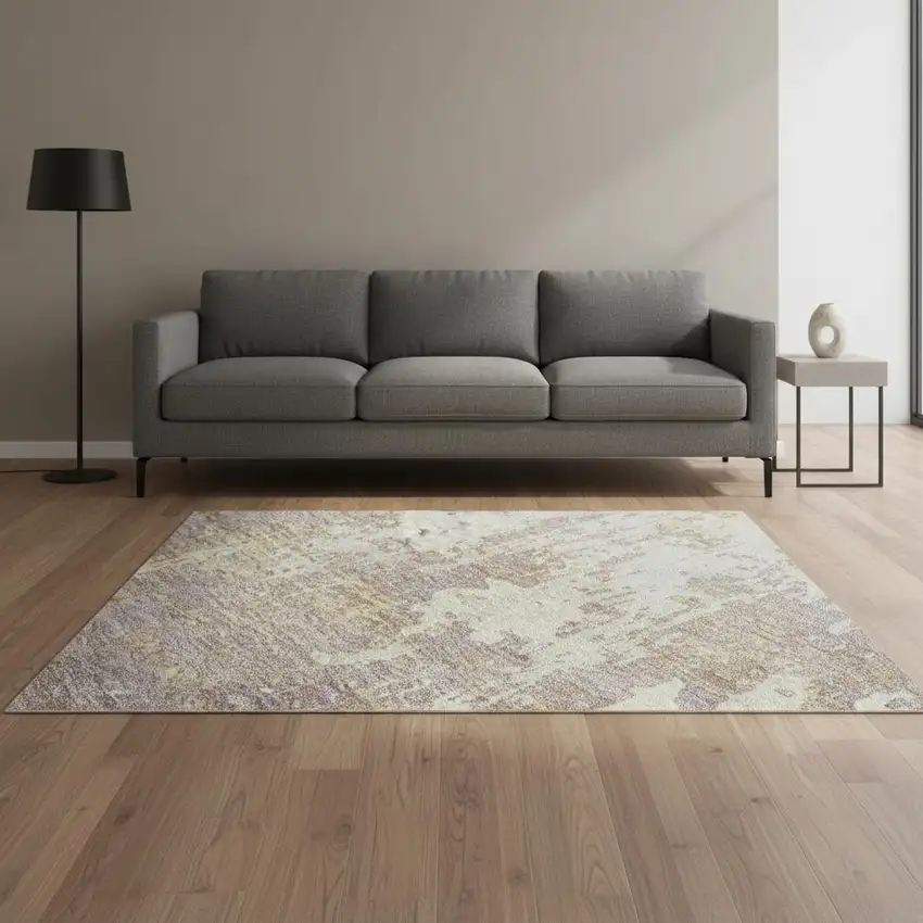 Lavender Gold And Ivory Abstract Washable Area Rug With UV Protection Photo 2