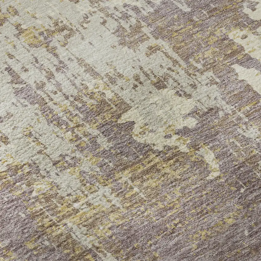 Lavender Gold And Ivory Abstract Washable Area Rug With UV Protection Photo 1