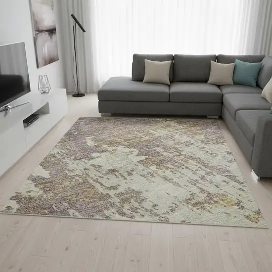 Lavender Gold And Ivory Abstract Washable Area Rug With UV Protection Photo 2