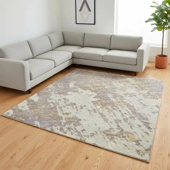 Lavender Gold And Ivory Abstract Washable Area Rug With UV Protection Photo 2