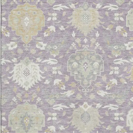 Lavender Gold And Ivory Damask Washable Area Rug With UV Protection Photo 2