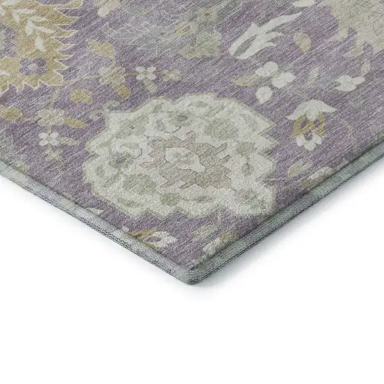 Lavender Gold And Ivory Damask Washable Area Rug With UV Protection Photo 7