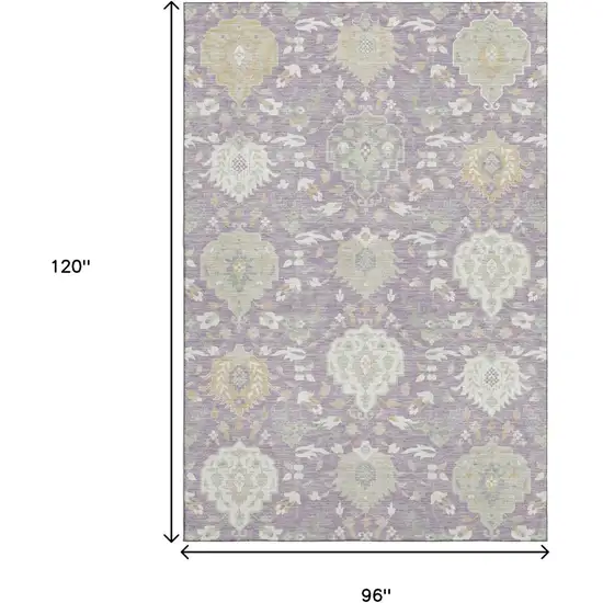 Lavender Gold And Ivory Damask Washable Area Rug With UV Protection Photo 8