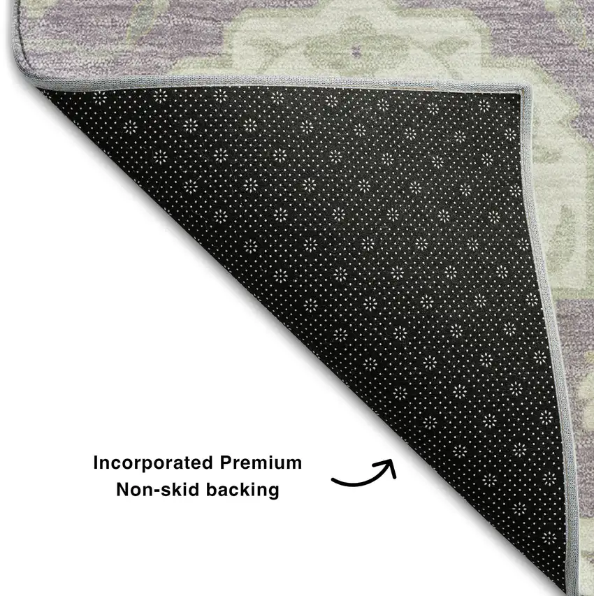 Lavender Gold And Ivory Damask Washable Area Rug With UV Protection Photo 6