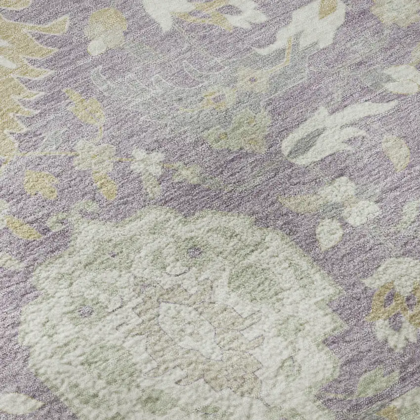 Lavender Gold And Ivory Damask Washable Area Rug With UV Protection Photo 9