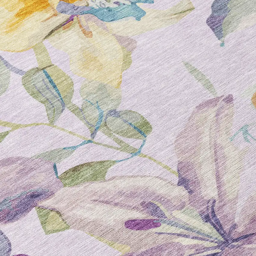 Lavender Gold And Ivory Floral Washable Indoor Outdoor Area Rug Photo 5