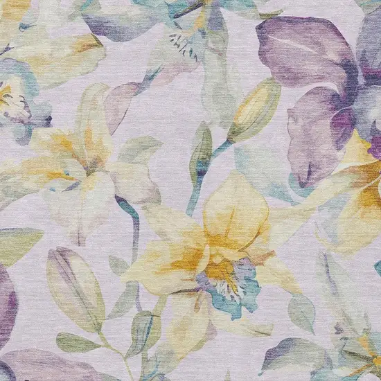 Lavender Gold And Ivory Floral Washable Indoor Outdoor Area Rug Photo 7