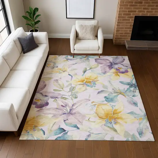 Lavender Gold And Ivory Floral Washable Indoor Outdoor Area Rug Photo 9