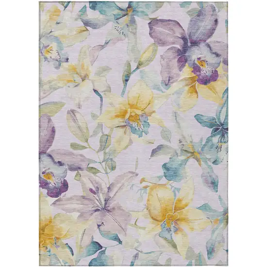 Lavender Gold And Ivory Floral Washable Indoor Outdoor Area Rug Photo 2
