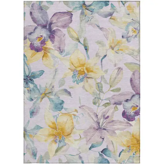 Lavender Gold And Ivory Floral Washable Indoor Outdoor Area Rug Photo 5