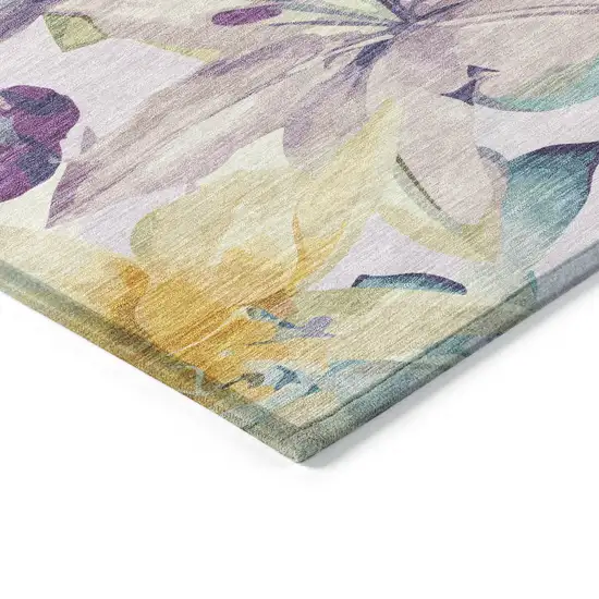 Lavender Gold And Ivory Floral Washable Indoor Outdoor Area Rug Photo 7