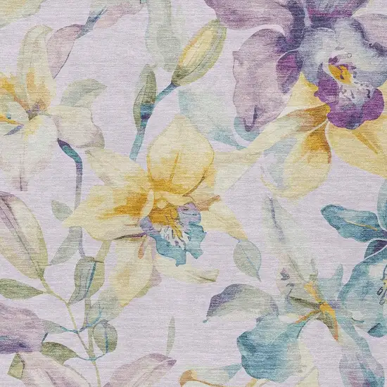 Lavender Gold And Ivory Floral Washable Indoor Outdoor Area Rug Photo 7