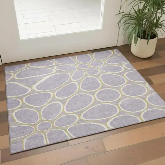 Lavender Gold And Ivory Geometric Washable Area Rug With UV Protection Photo 2