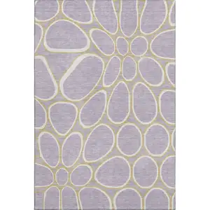 Photo of Lavender Gold And Ivory Geometric Washable Area Rug With UV Protection