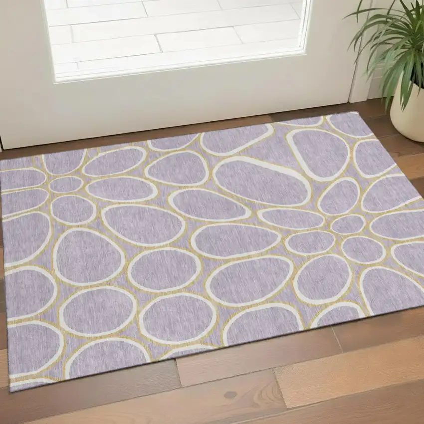 Lavender Gold And Ivory Geometric Washable Area Rug With UV Protection Photo 1