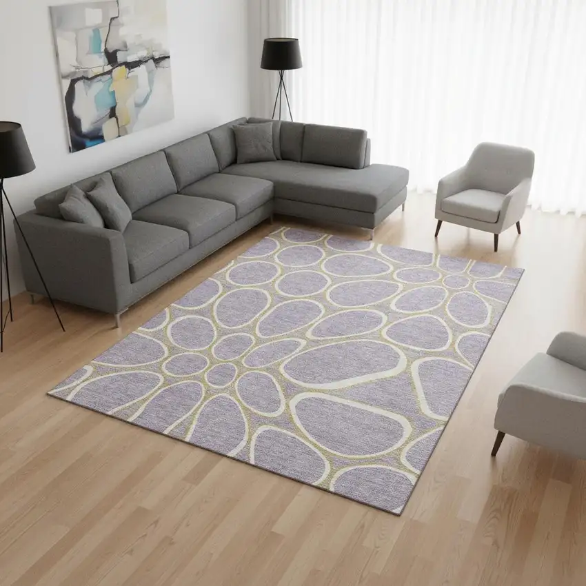 Lavender Gold And Ivory Geometric Washable Area Rug With UV Protection Photo 2