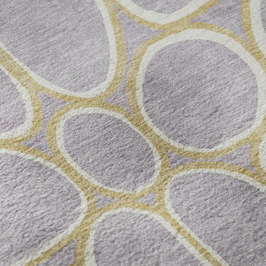 Lavender Gold And Ivory Geometric Washable Area Rug With UV Protection Photo 9